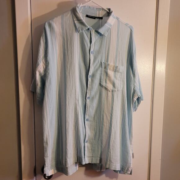 NWT Standard Cloth Men's Button Down Shirt Blue White Striped Short Sleeve Small - Picture 12 of 12
